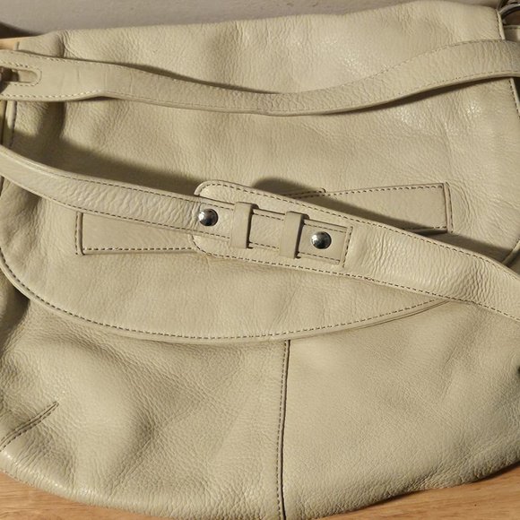 Calvin Klein Leather Crossbody Bag Purse 2 Straps Silver Hardware Cream Colored - Picture 6 of 6